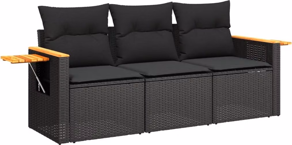 Set Divani da Giardino 3 pz con Cuscini in Polyrattan Nero