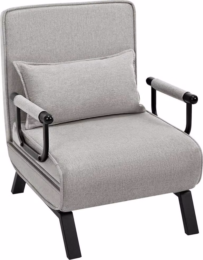 Poltrona letto WOLTU 3 in 1, con schienale regolabile, struttura in metallo e rivestimento in lino: grigio chiaro Colore: grigio chiaro