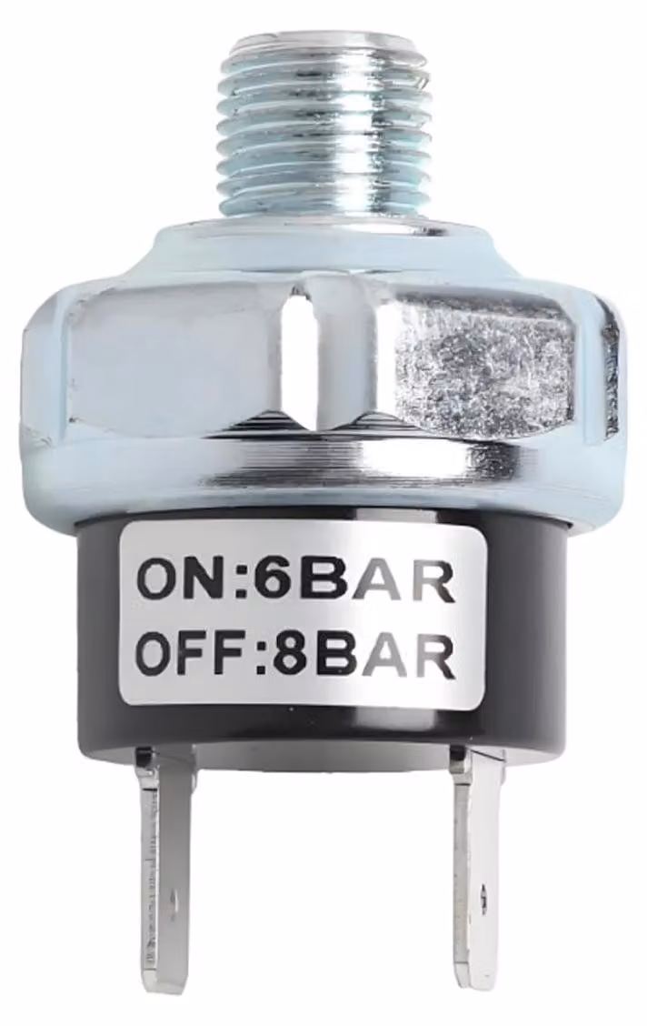 Interruttore di pressione per compressore, da 6 a 8 bar, con regolazione automatica della pressione, attacco 1/8"-28 BSPT