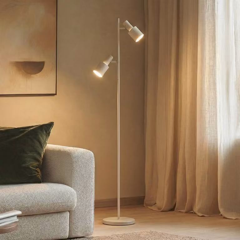 Lampada da terra Ovelia Lindby, Crema / Ambra, Soggiorno / Sala da pranzo, Metallo, Moderno, Lampada da terra