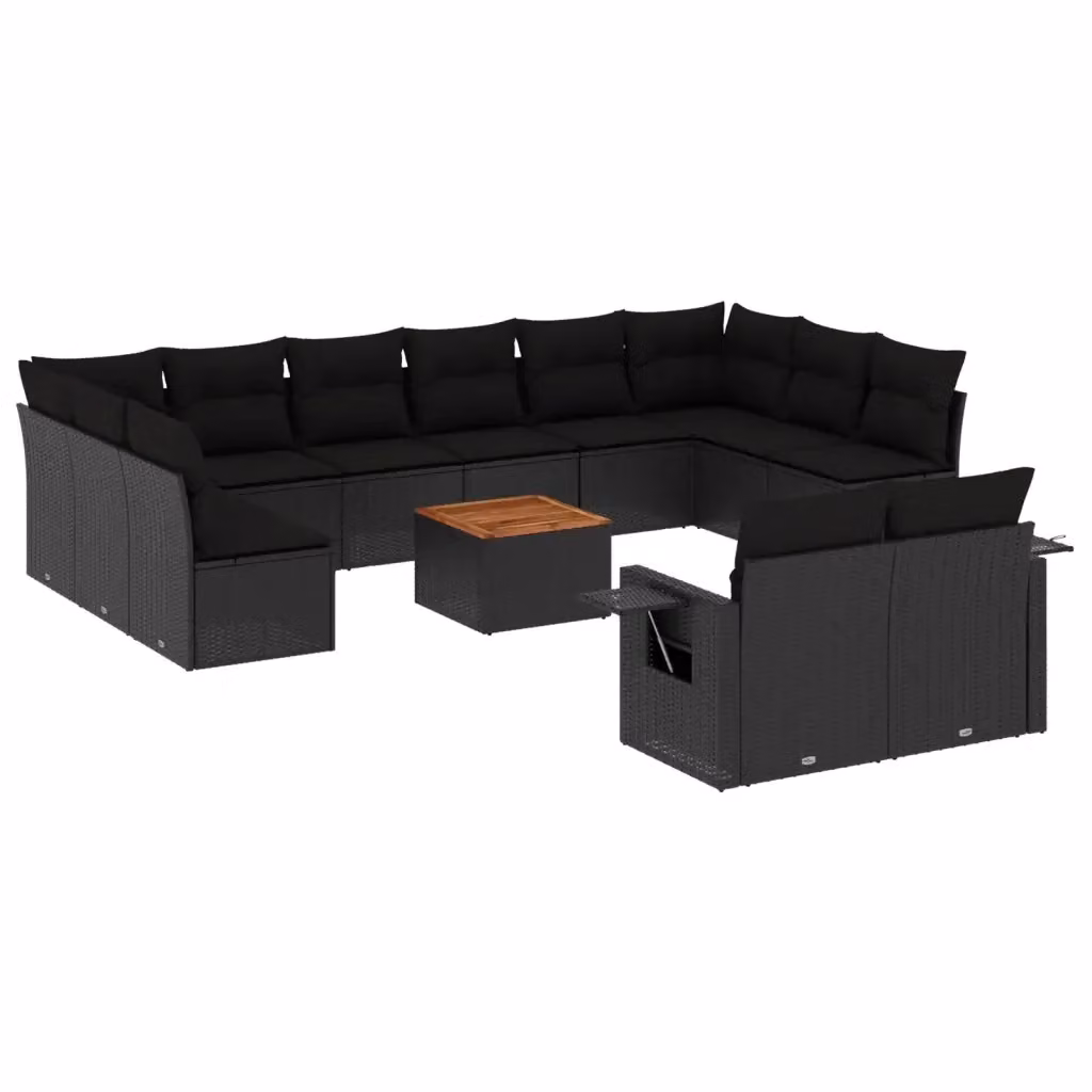 Set di Divani da Giardino VIDAXL in Polyrattan Nero con 13 Pezzi e Cuscini – 2