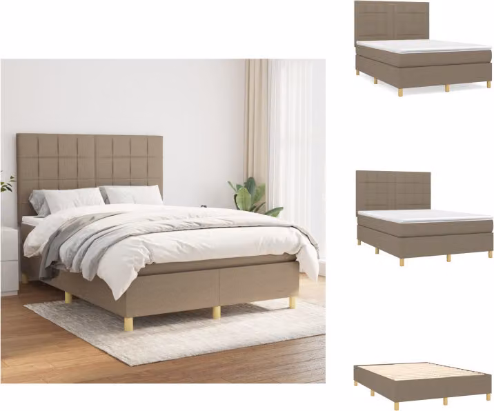vidaXL Letto a molle con materasso in tessuto taupe 140x200 cm - Letti e strutture letto