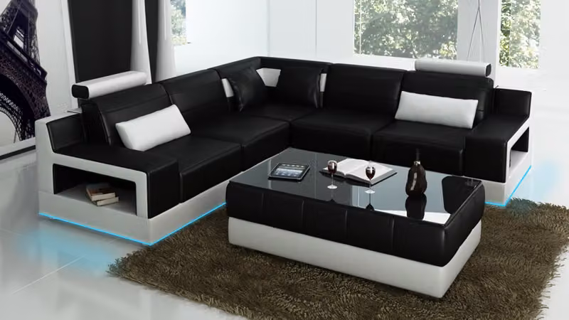 Ledersofa Couch Wohnlandschaft Ecksofa Maßfertigung Garnitur Design Sofa USB