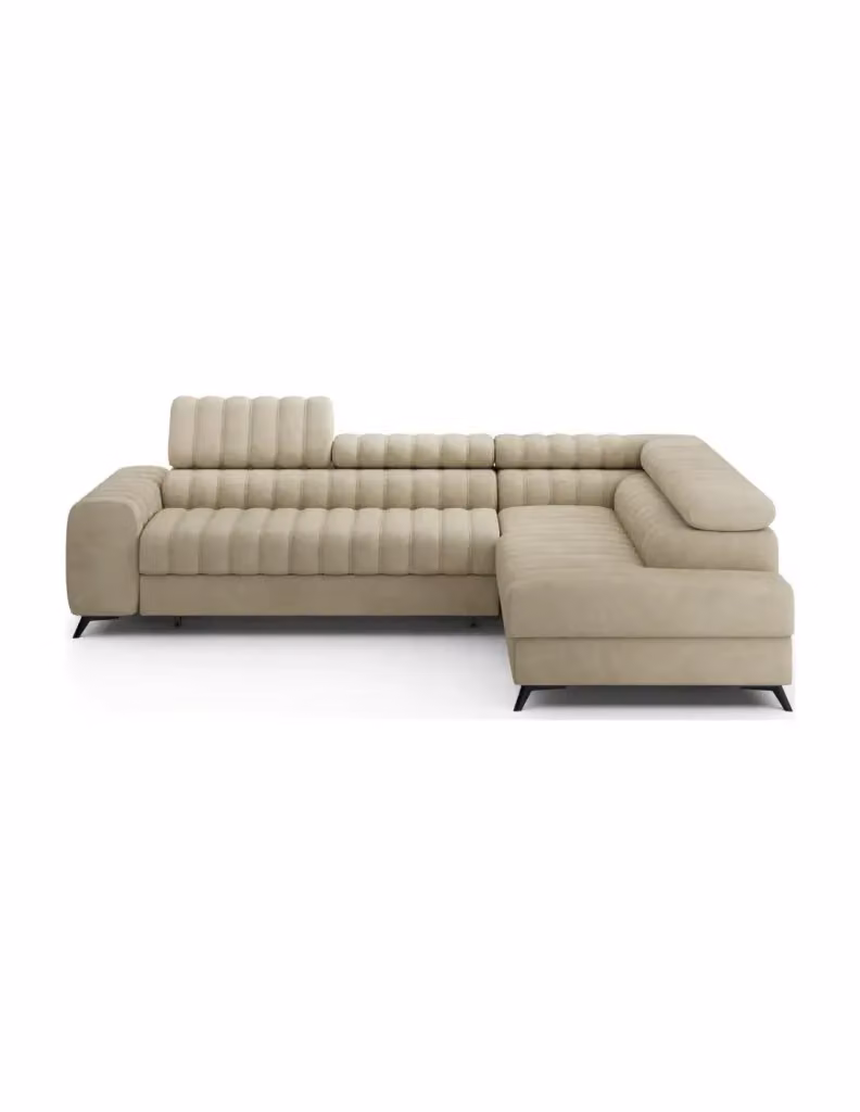 Divano ad angolo con funzione letto collezione KANEDOJO di MEUBLORAMA colore beige con struttura in legno e metallo e poggiatesta regolabile – 2