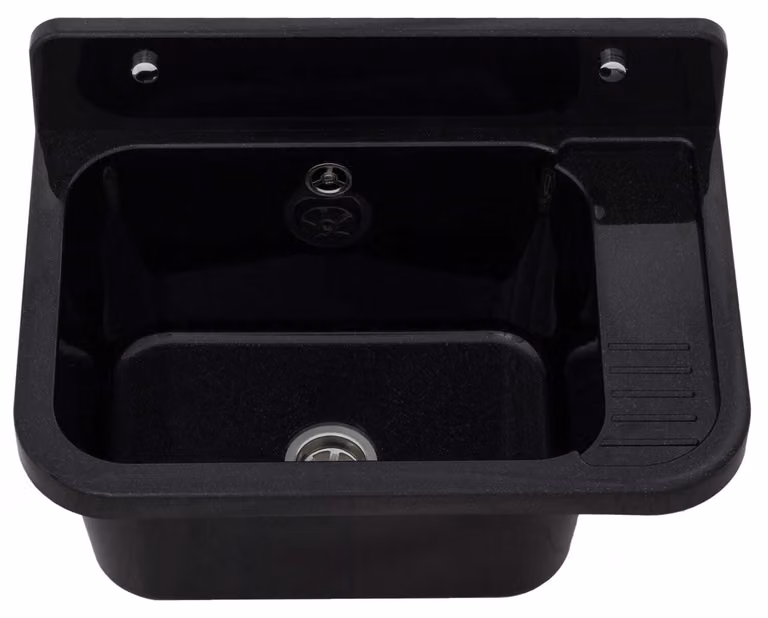 [VIGO Lavello 50x43 cm] Lavello da incasso in plastica di alta qualità con piano di sgocciolamento, set sifone incluso, rubinetteria: con rubinetteria