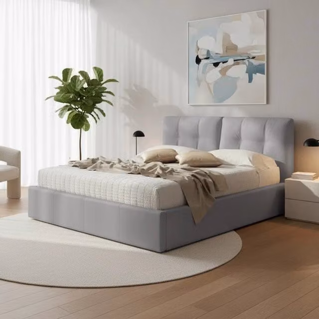Letto matrimoniale con contenitore Melia tessuto grigio
