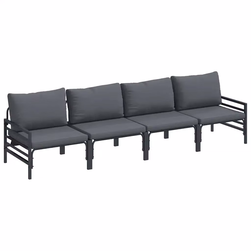 Set Divano da Giardino vidaXL 4 Pezzi in Acciaio Verniciato a Polvere con Cuscini Antracite e Nero – 2