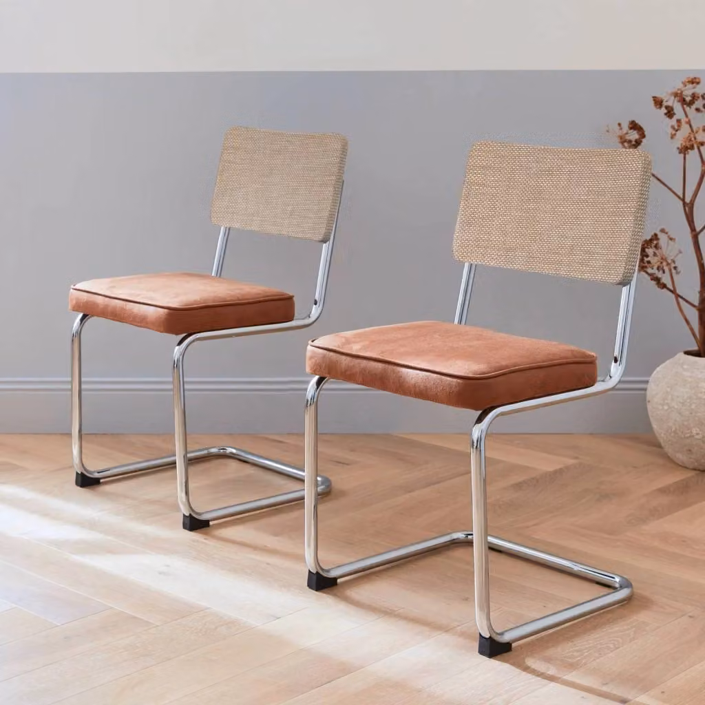 Set di 2 sedie a sbalzo Sweeek in tessuto e rattan marrone con base in metallo e plastica, stile retro per cucina – 2