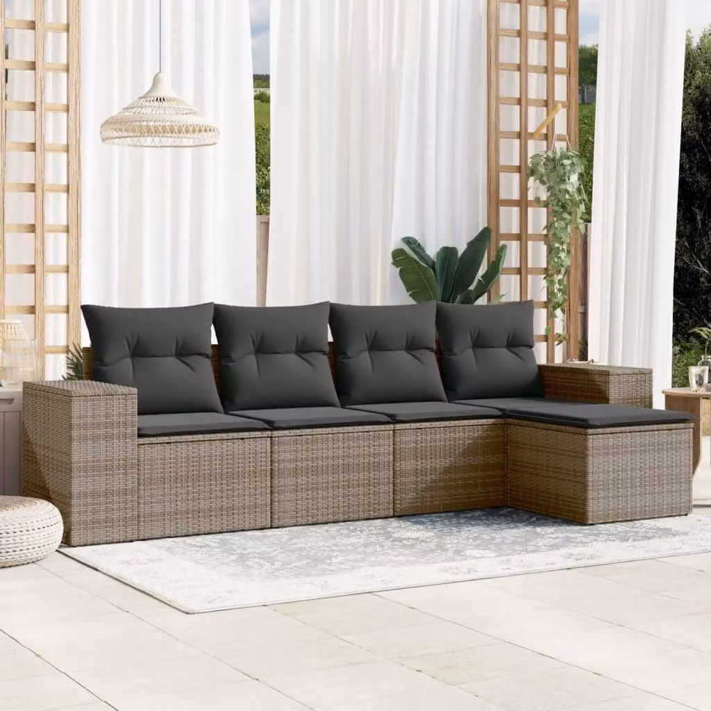 Maison Exclusive - Set Divano da Giardino 5 pz con Cuscini Grigio in Polyrattan