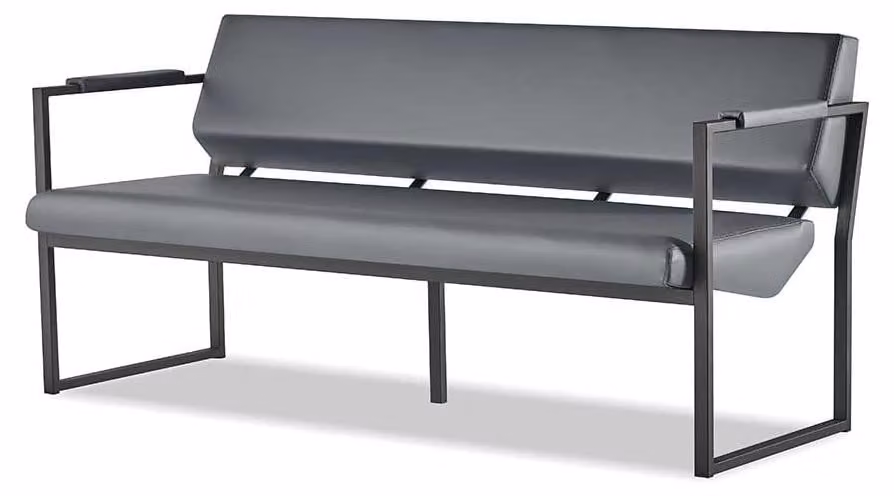 Sofa 3-Sitzer Dreisitzig Büro Schwarz Ledersofa Modern Leder Edelstahl