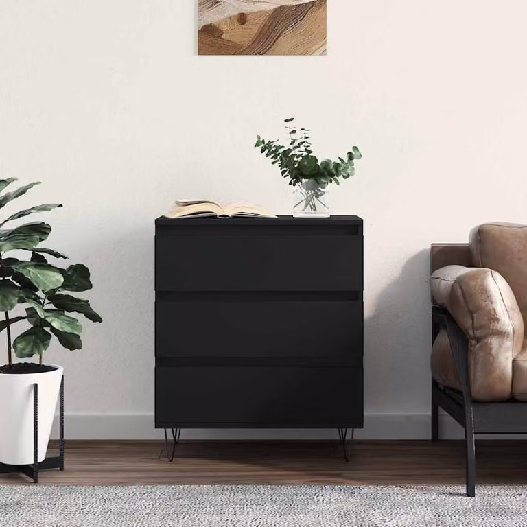 Credenza moderna vidaXL in legno e metallo nero, sospesa, L: 60 cm, P: 35 cm, H: 70 cm