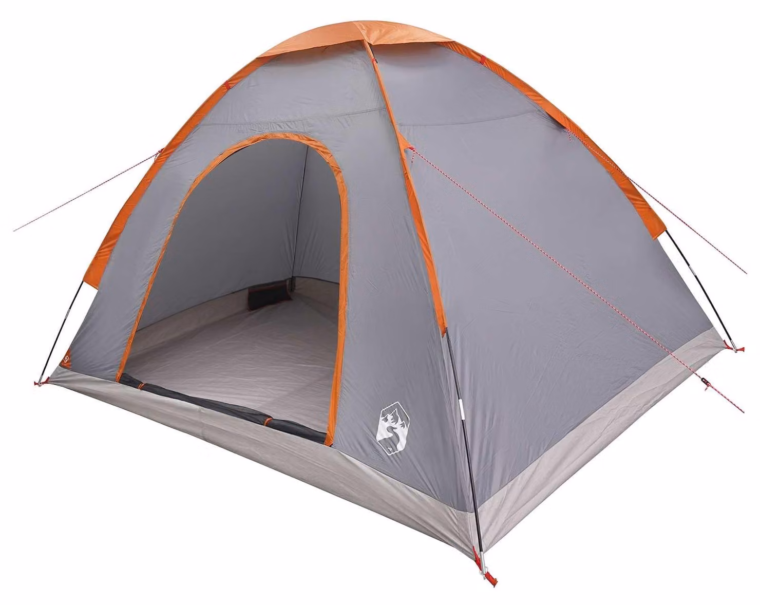 Tenda da campeggio con tetto grigio e arancione, dimensioni 275 x 215 x 125 cm