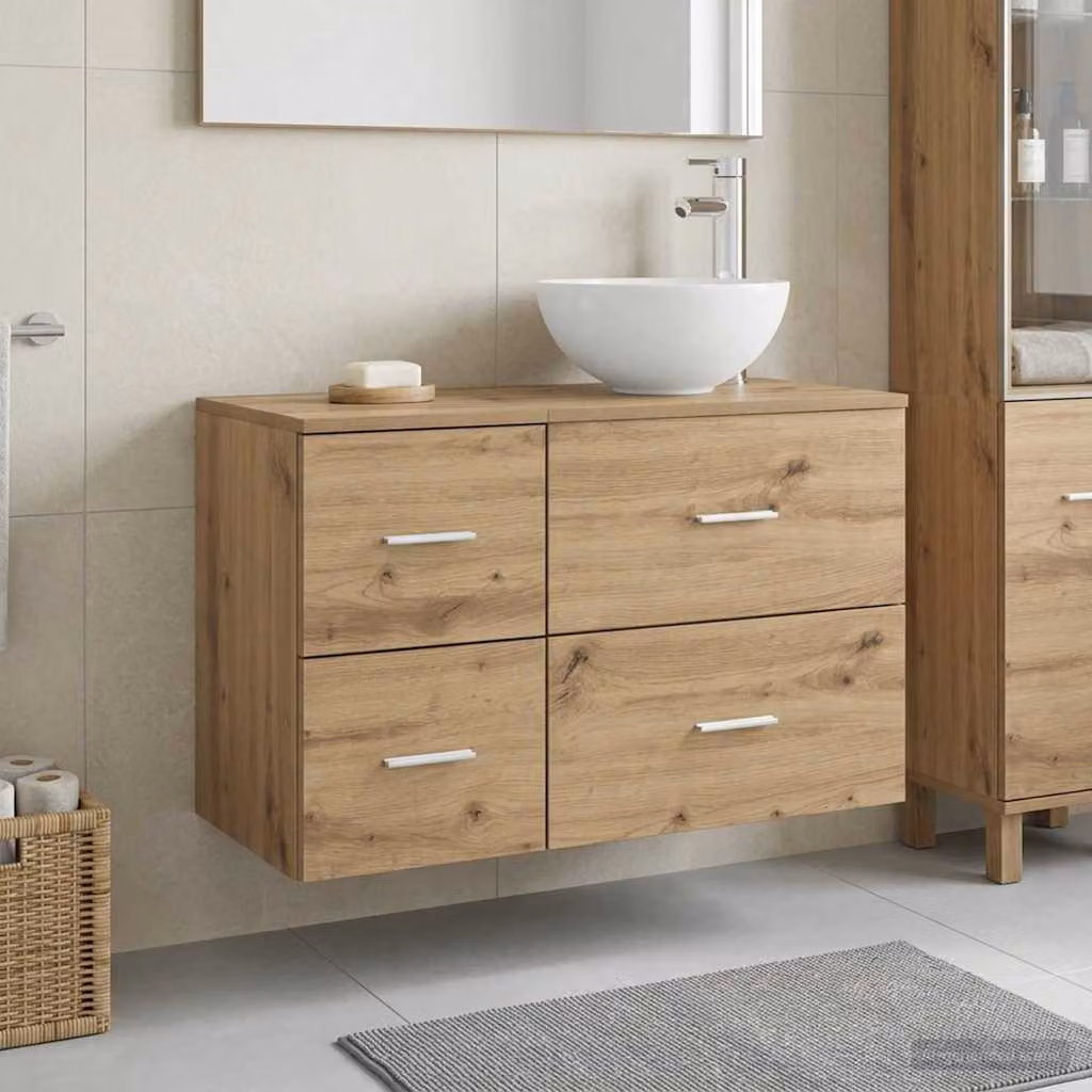 Set di mobili per il bagno moderno vidaXL composto da mobile lavabo e pensile in legno color rovere marrone L/P/H: 80.0 x 49.5 x 35.0 cm e pensile L/P/H: 28.9 x 2.0 x 49.5 cm