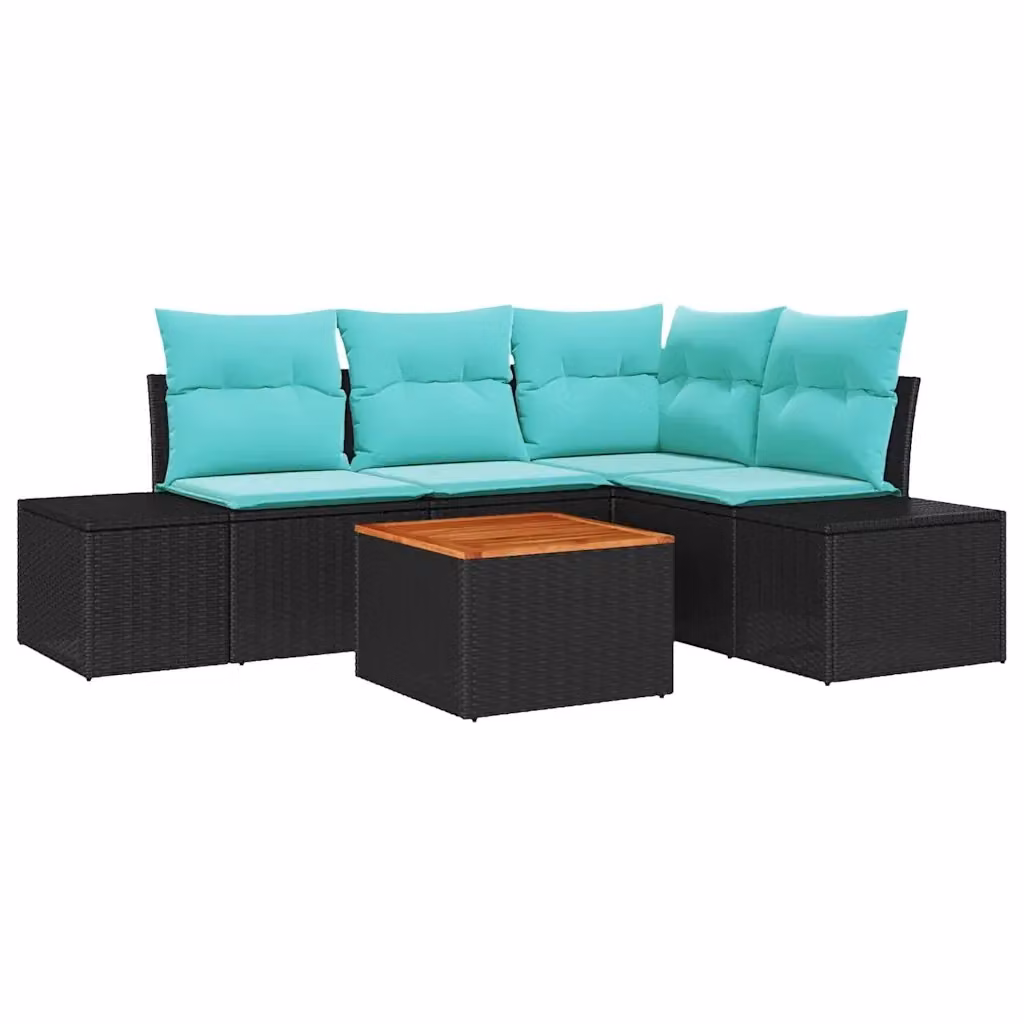 Set Divano da Giardino Moderno vidaXL a Forma a L con Tavolino, 5 Pezzi, Nero e Turchese – 2