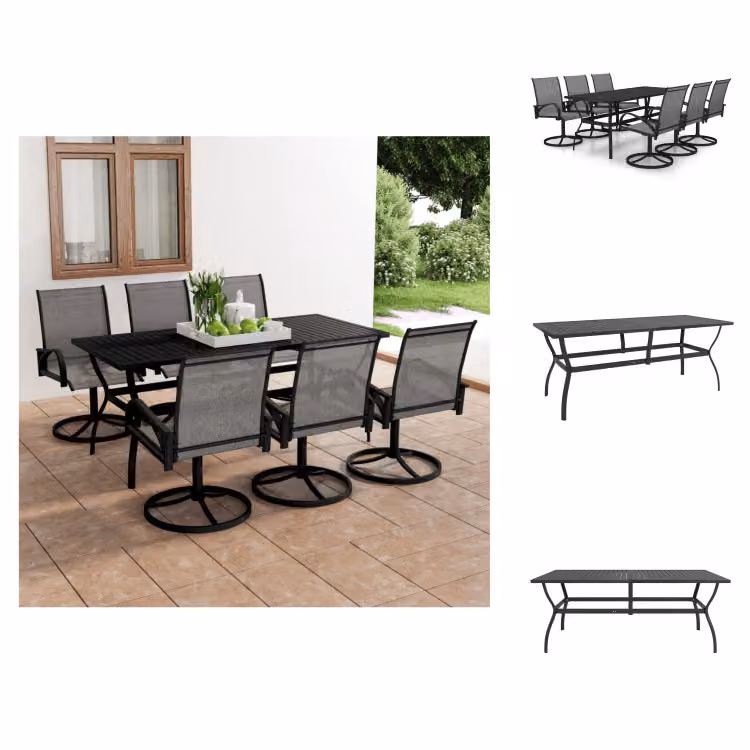 vidaXL Set da pranzo da giardino 7 pezzi in tessuto e acciaio - Set di mobili da giardino