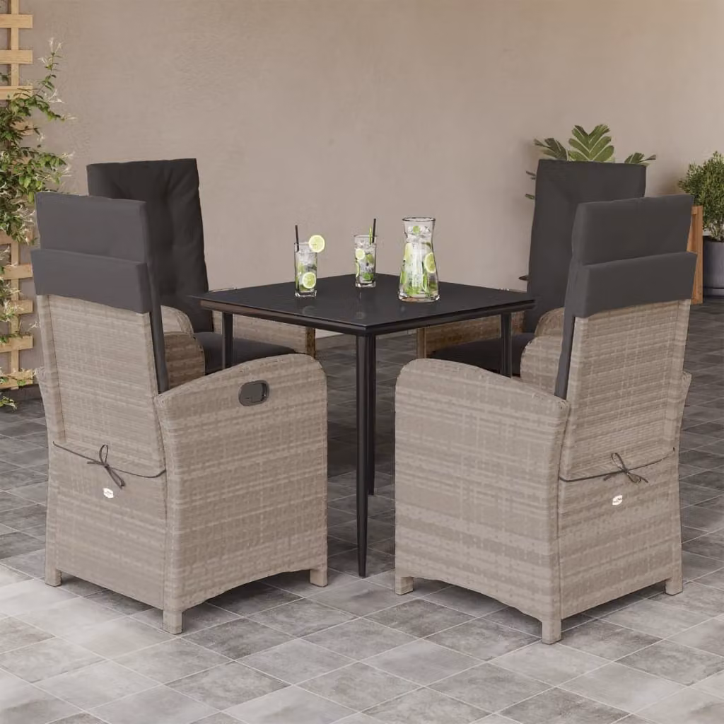 Set Pranzo da Giardino vidaXL in Polyrattan con Cuscini e Tavolo in Vetro, 5 Pezzi, Grigio Antracite – 1