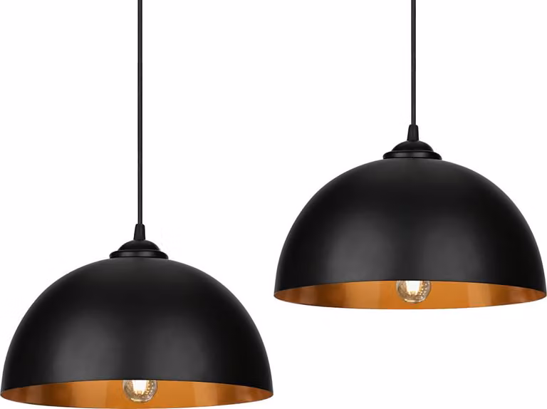 Izrielar Set di 2 lampade a sospensione vintage nero oro - Lampada a sospensione industriale retrò E27 per cucina, sala da pranzo, bar