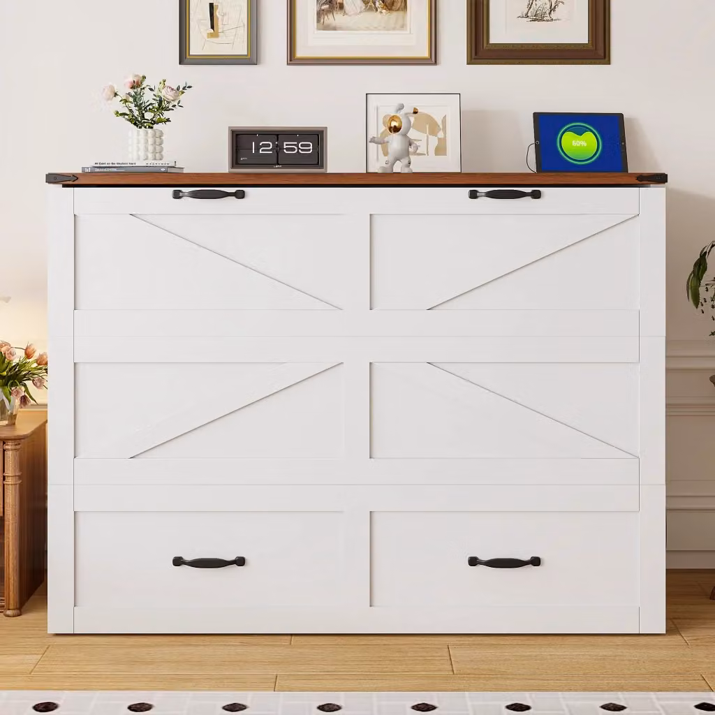 Letto a scomparsa REDOM in legno e metallo bianco L/P: 140 x 200 cm – 2