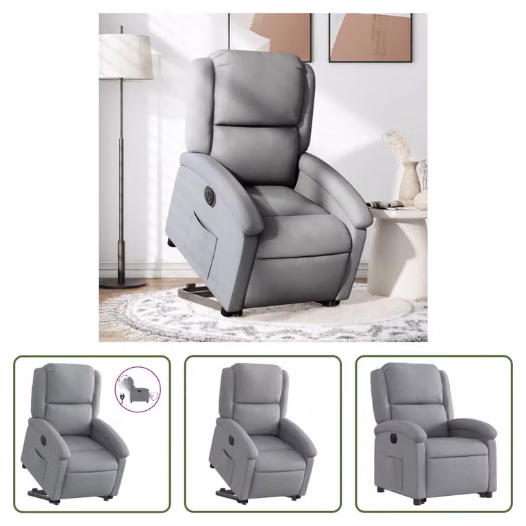 The Living Store Poltrona relax con supporto elettrico in tessuto grigio chiaro