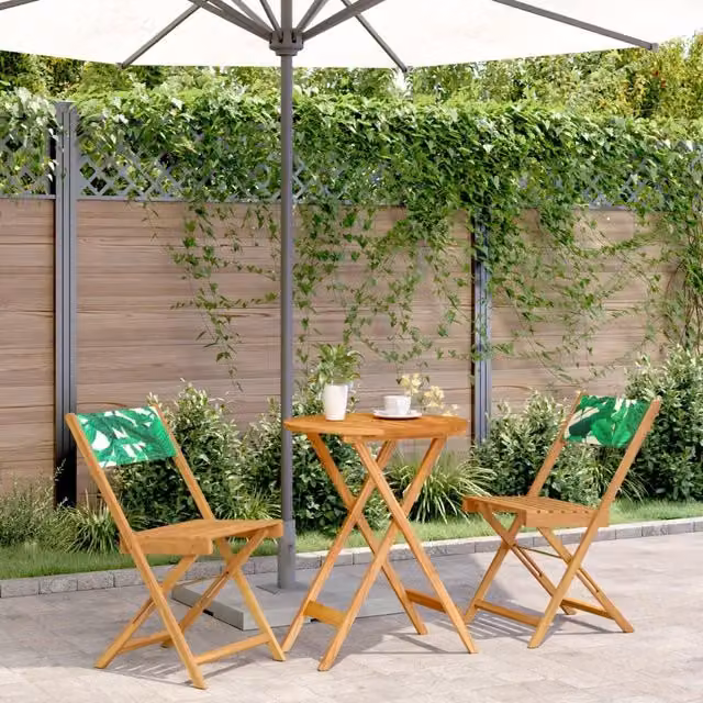 Set da Bistrot vidaXL 3 pz in Legno di Acacia con Motivo Floreale, Colore Verde e Marrone – 1
