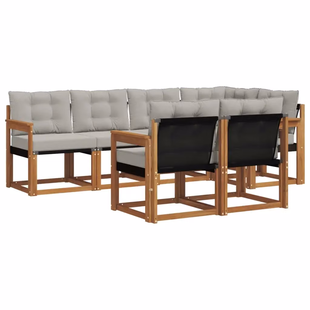 Set di divani da esterno a L vidaXL in legno di acacia con cuscini beige e grigio – 2