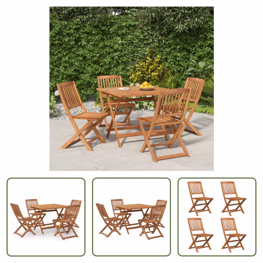 The Living Store Set da pranzo da giardino 5 pz. Set da pranzo da giardino in legno massiccio di acacia
