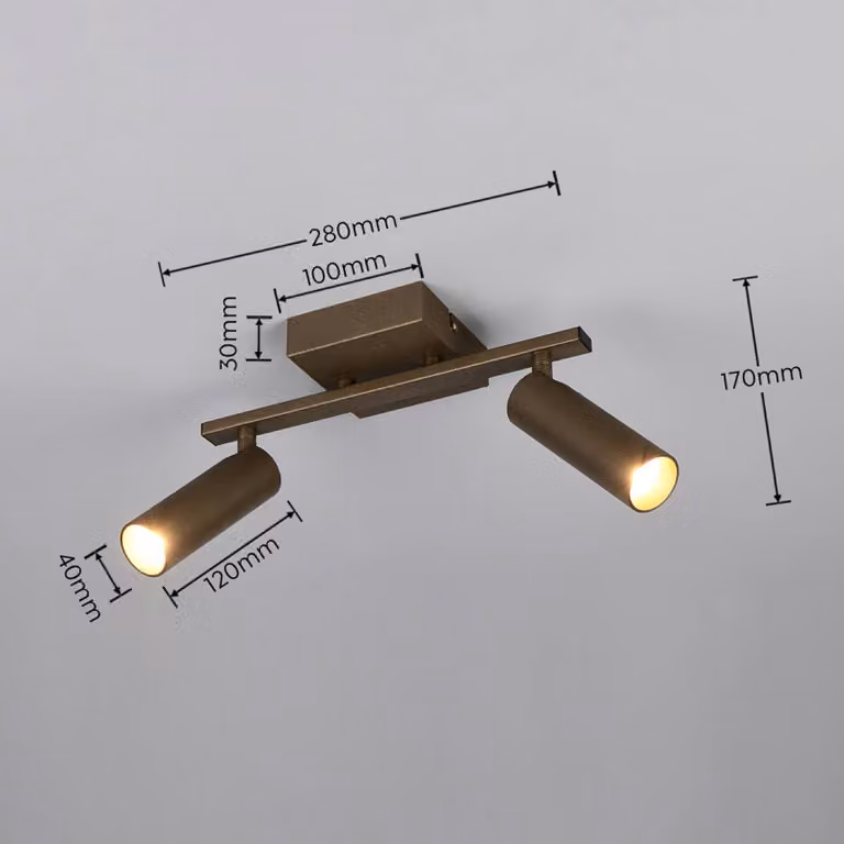 Trio Lighting Faretto da soffitto Dara, lunghezza 28 cm, color platino, metallo, a 2 luci. Dara, Alluminio / Grigio / Zincato, Soggiorno / Sala da pranzo, Metallo, Moderno, Downlight