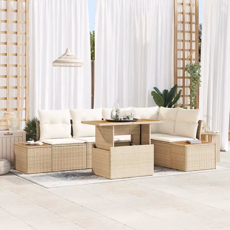 Set Divano da Giardino Moderno vidaXL in Rattan e Metallo, 6 Pezzi, Beige