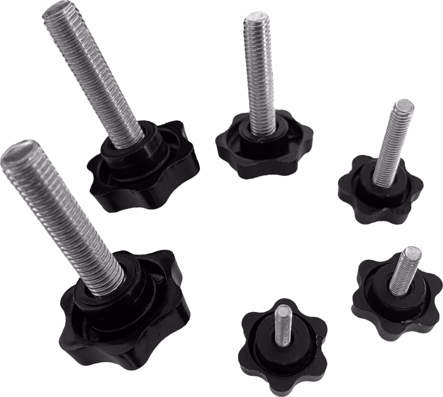 Set di 10 pomelli a stella con asta filettata (M5, nero)