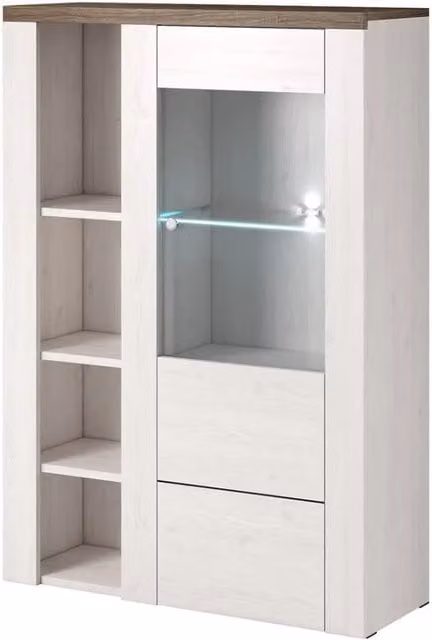 Buffet alto design 1 porta per soggiorno colore bianco effetto legno e rovere. Collezione SANTIAGO.