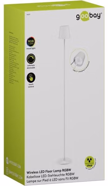 Lampada da terra LED senza fili, taglia XL, 122 cm, RGBW, bianca