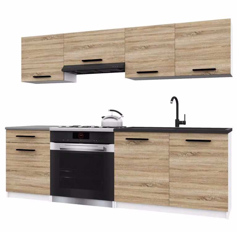 Belini - Angolo cottura moderno ITALIA 1 - Mobili da cucina 180 cm in rovere Sonoma - Cucina componibile con pensili, mobili base e piani di lavoro