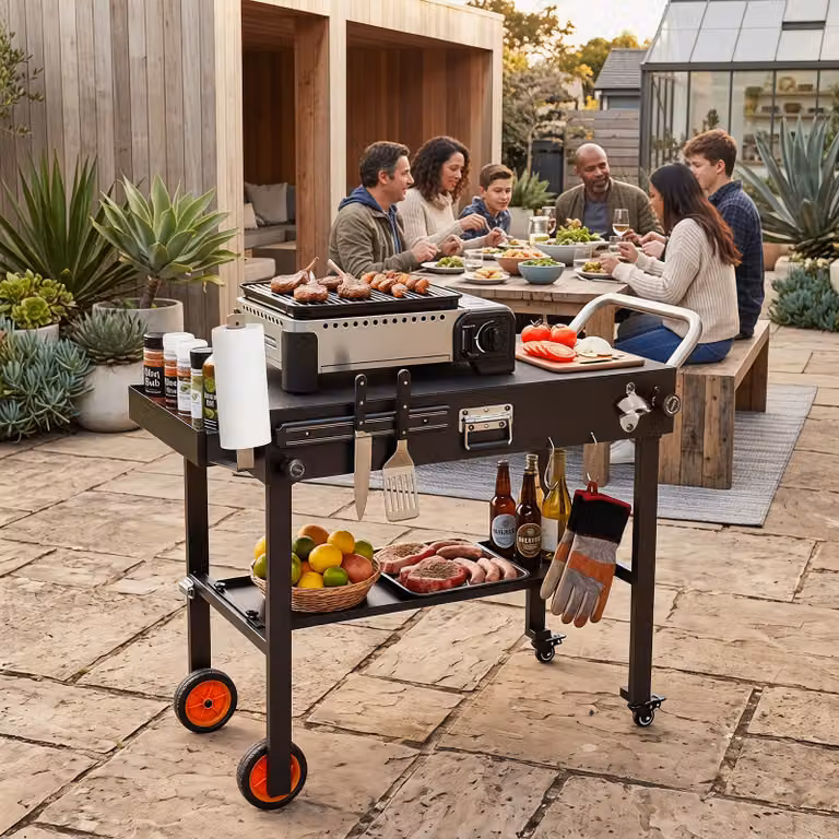 Carrello da esterno pieghevole Costway con ruote e tovaglietta resistente al calore, colore nero, ideale per campeggio e picnic