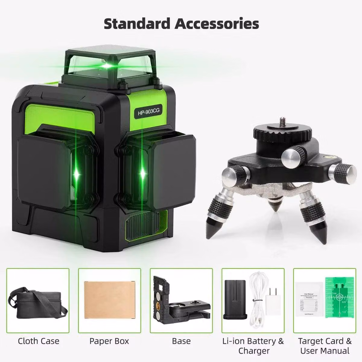 Livella laser a croce - Laser a linea 3D - Autolivellante - Laser verde - Proiezione a 360°