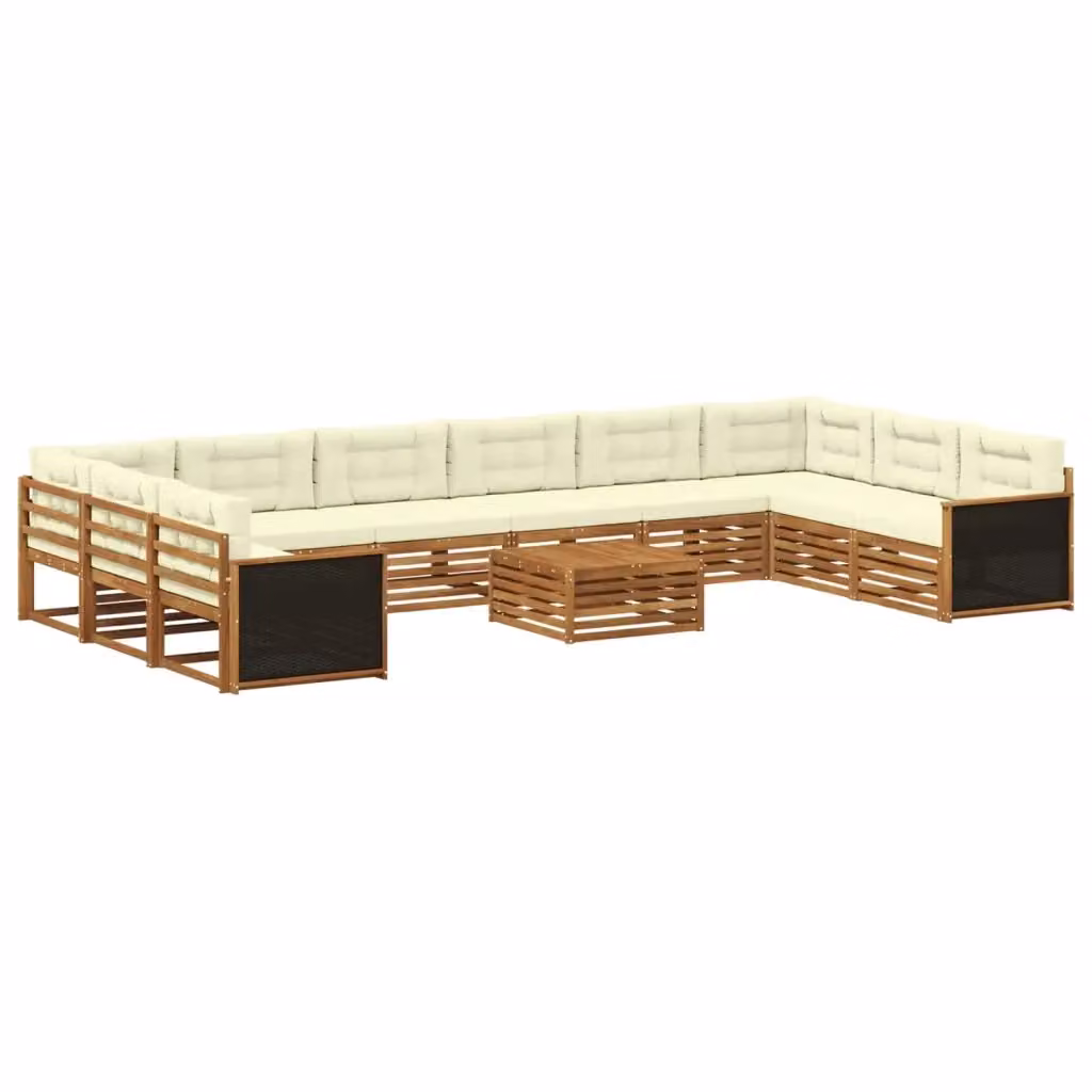 Set di divani da giardino vidaXL in legno di acacia massello marrone e beige con 11 pezzi e cuscini inclusi – 2
