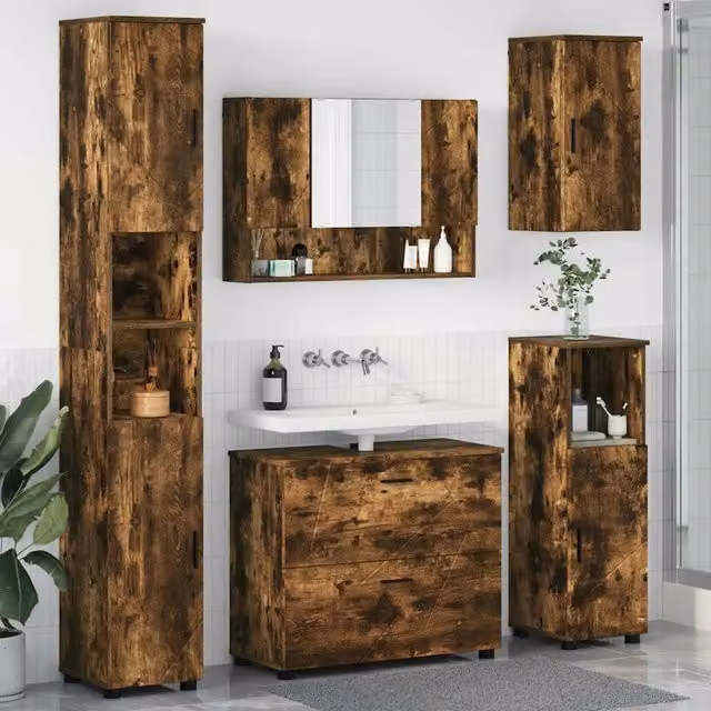 Set di mobili per il bagno 5 pz Rovere fumé 35 x 30 x 192 cm 3393068