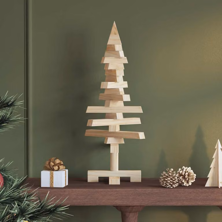 Albero di Natale decorativo da tavolo vidaXL in legno marrone e beige, Altezza: 60 cm