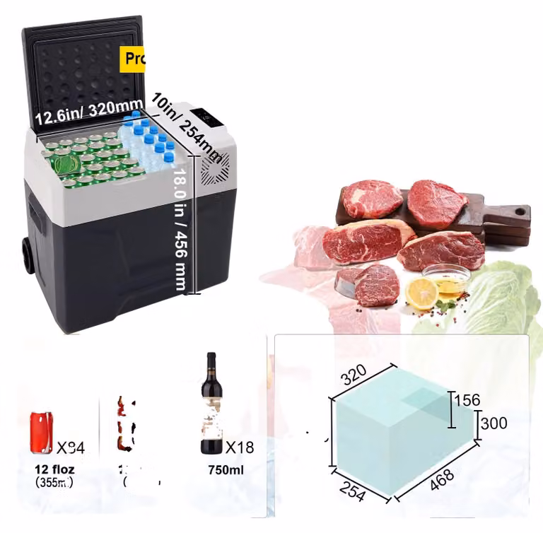 Compressore portatile per raffreddamento, capacità 40 litri, compatibile con 12/24V, modello da 50 litri