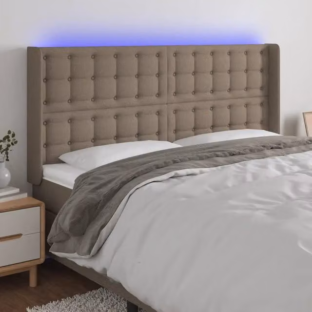 Testiera con LED Design Mania in tessuto beige con porta USB, L: 183 cm, P: 16 cm, H: 118/128 cm – 1