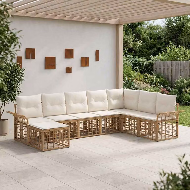 Set di divani da esterno vidaXL 8 pz in stile rustico con struttura in metallo e cuscini beige e bianco crema