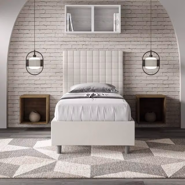 Letto imbottito singolo Ityhome Sunny in similpelle bianco, L/P/H: 90 x 210 x 105 cm