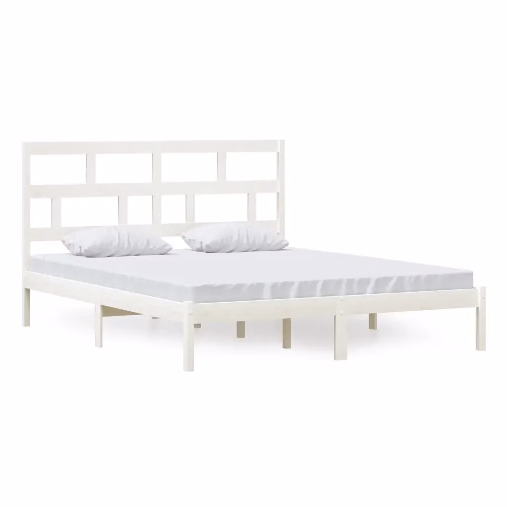 Letto con giroletto bianco in legno massello di pino vidaXL L/P: 160 x 200 cm – 2