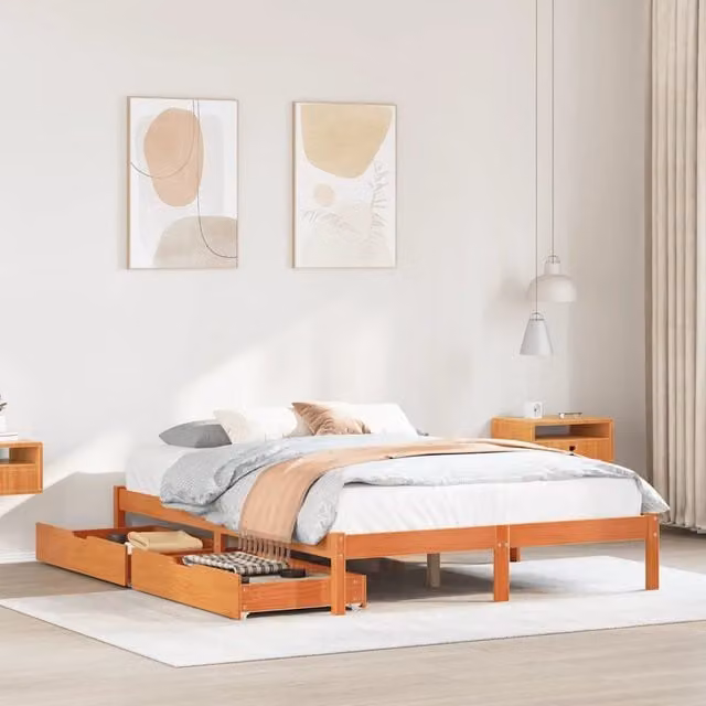 Letto in legno di pino massiccio vidaXL Marrone Cera con doghe piatte L/P/H: 205.5 x 160 x 165.5 cm – 1