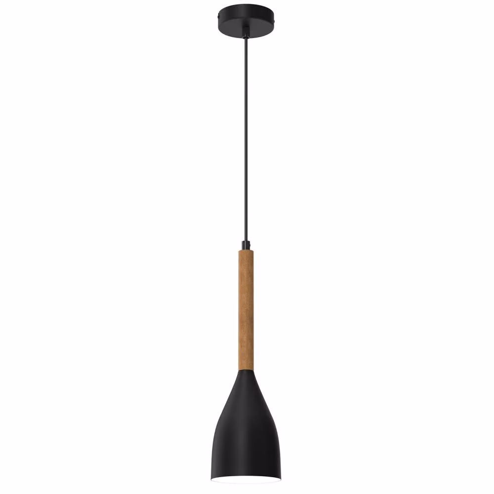 Lampada a sospensione nera con elemento in legno Muza NEW 1xE27 15W Luminex