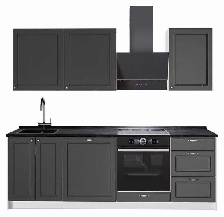 Cucina componibile Vicco Fame-Line Verde-oro rustico/Bianco 230 cm senza piano di lavoro, Model 64020