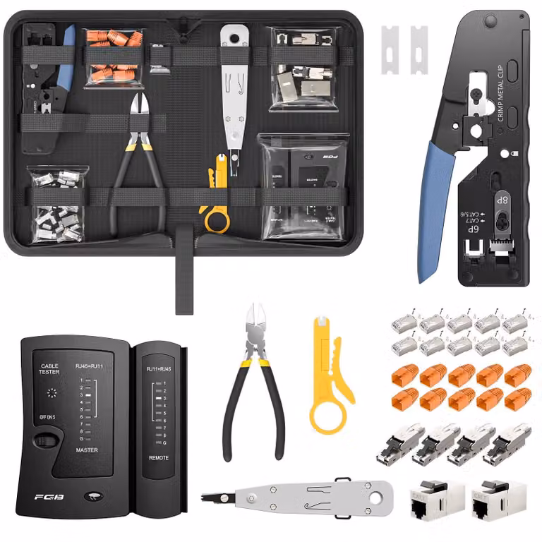 Kit professionale di strumenti di rete con crimpatrice RJ45
