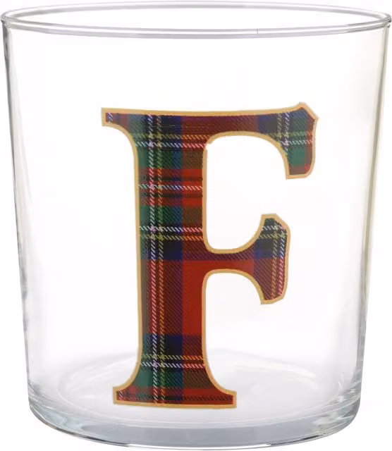 Bicchiere per acqua KASANOVA lettera F tartan rosso in vetro da 360 ml