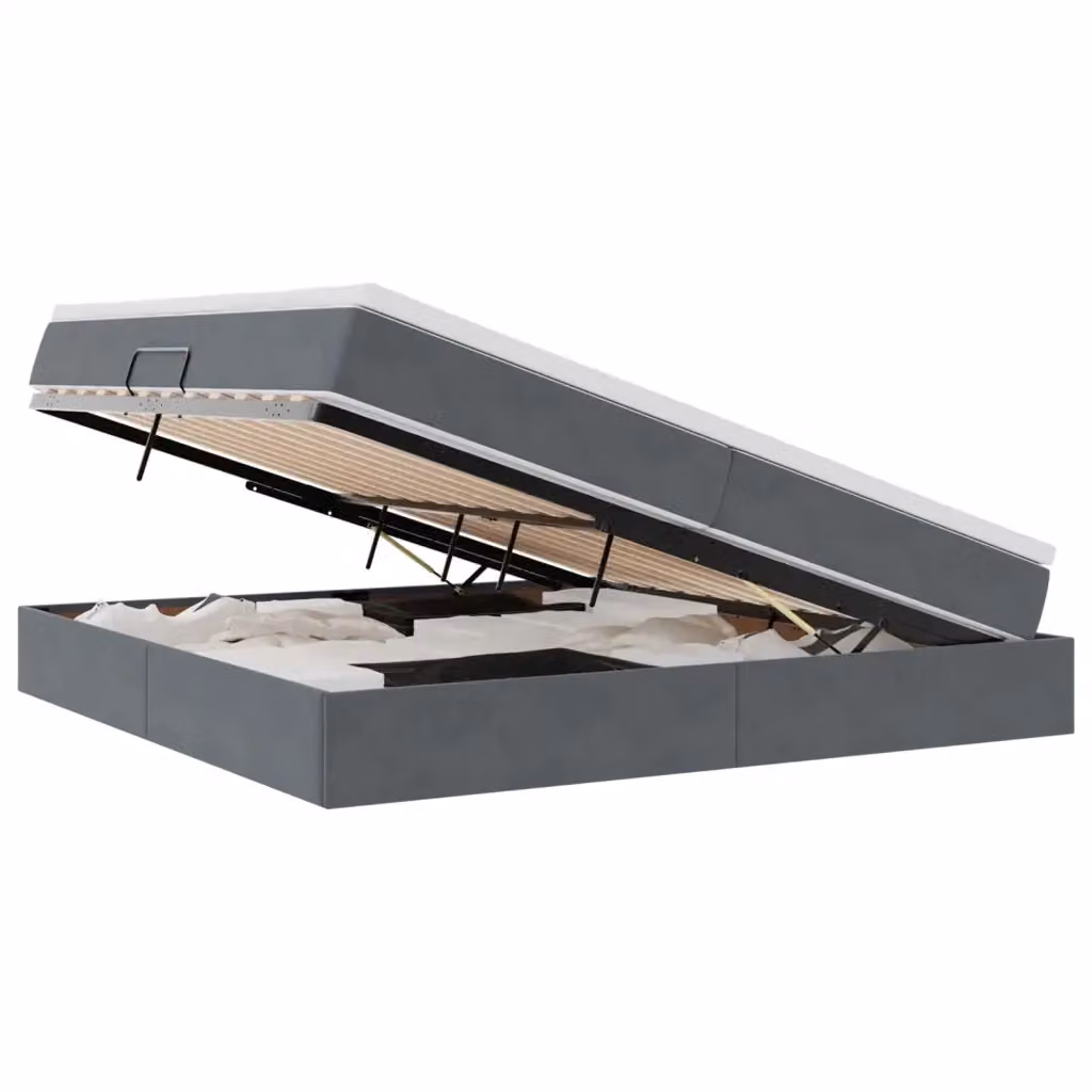 Letto con contenitore e materasso ibrido vidaXL in velluto grigio scuro L/P/H: 200 x 200 x 48,5 cm – 2