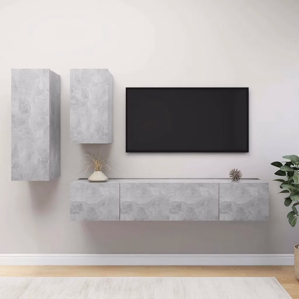 Set di mobili porta TV moderno vidaXL in legno e MDF, 4 pezzi, Grigio opaco
