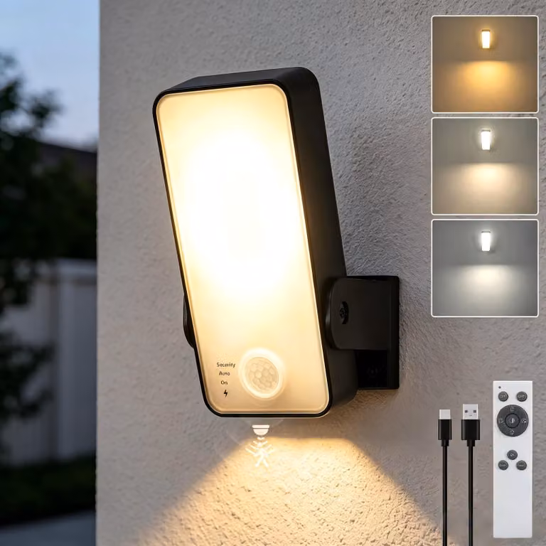 Lampada da parete esterna senza fili con sensore di movimento, capacità 10.000 mAh, grado di protezione IP65